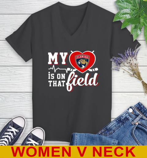 NHL My Heart Is On That Field Hockey Sports Florida Panthers Women's V-Neck T-Shirt 8