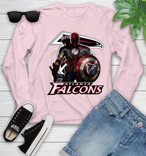 NFL Captain America Thor Spider Man Hawkeye Avengers Endgame Football Atlanta Falcons Youth Long Sleeve 10
