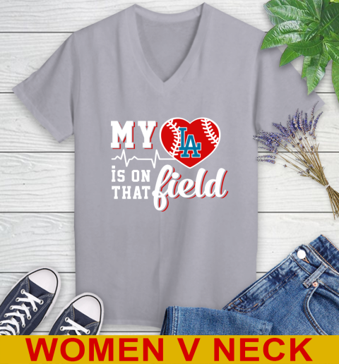 MLB My Heart Is On That Field Baseball Sports Los Angeles Dodgers Women's V-Neck T-Shirt 5 MLB My Heart Is On That Field Baseball Sports Los Angeles Dodgers Women's V-Neck T-Shirt - Image 5
