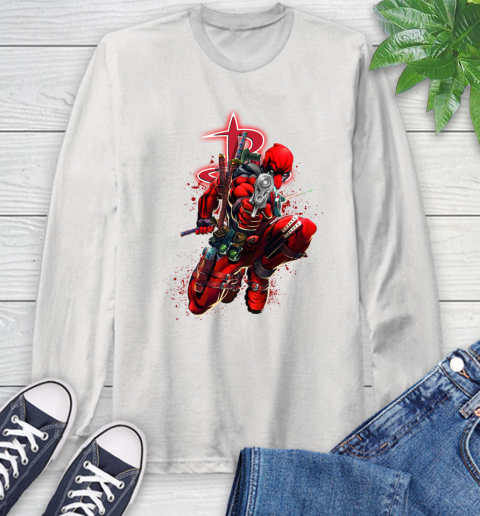 NBA Deadpool Marvel Comics Sports Basketball Houston Rockets Long Sleeve T-Shirt