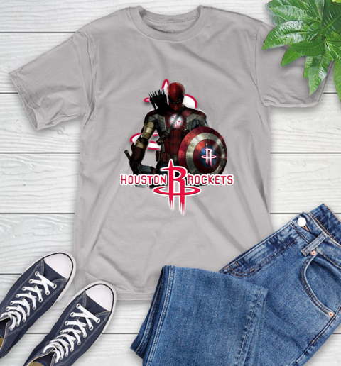 Houston Rockets NBA Basketball Captain America Thor Spider Man Hawkeye Avengers T-Shirt 12