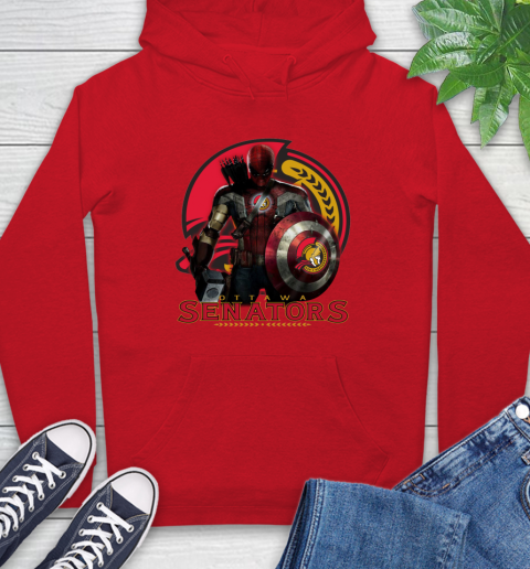 NHL Captain America Thor Spider Man Hawkeye Avengers Endgame Hockey Ottawa Senators Hoodie 10