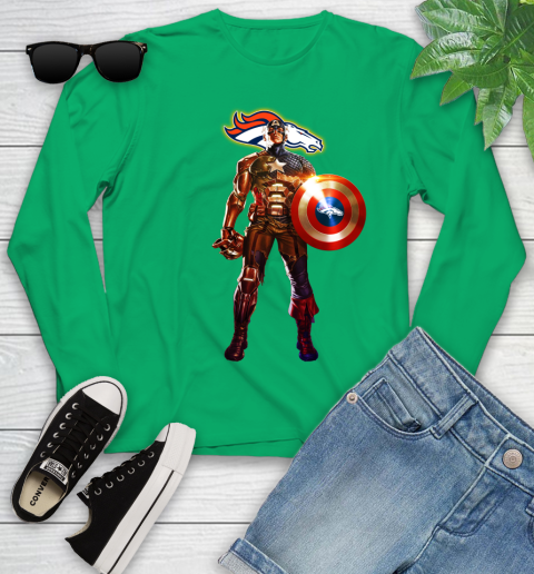 NFL Captain America Marvel Avengers Endgame Football Sports Denver Broncos Youth Long Sleeve 6