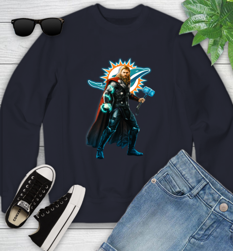 NFL Thor Avengers Endgame Football Miami Dolphins Youth Sweatshirt 3