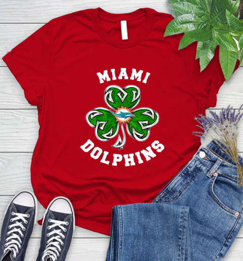 NFL Miami Dolphins Three Leaf Clover St Patrick's Day Football Sports Women's T-Shirt 13
