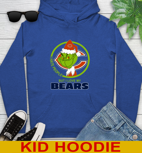 Chicago Bears NFL Christmas Grinch I Hate People But I Love My Favorite Football Team Youth Hoodie 10