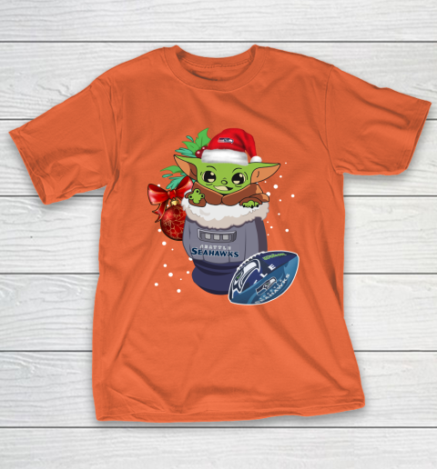 Seattle Seahawks Christmas Baby Yoda Star Wars Funny Happy NFL T-Shirt 6