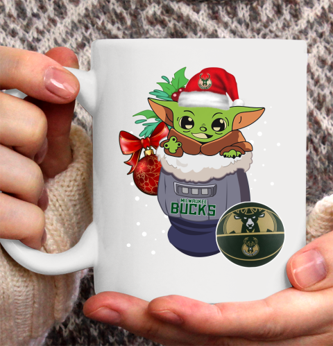 Milwaukee Bucks Christmas Baby Yoda Star Wars Funny Happy NBA Ceramic Mug 11oz 4