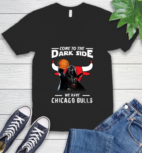NBA Come To The Dark Side We Have Chicago Bulls Star Wars Darth Vader Basketball V-Neck T-Shirt