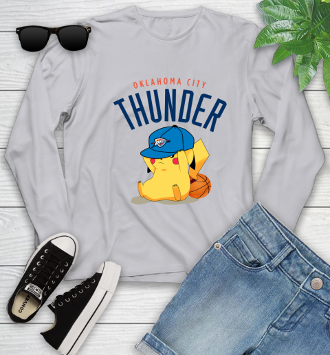 NBA Pikachu Basketball Sports Oklahoma City Thunder Youth Long Sleeve 5