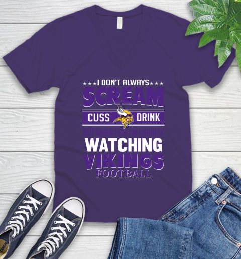 Minnesota Vikings NFL Football I Scream Cuss Drink When I'm Watching My Team V-Neck T-Shirt 9