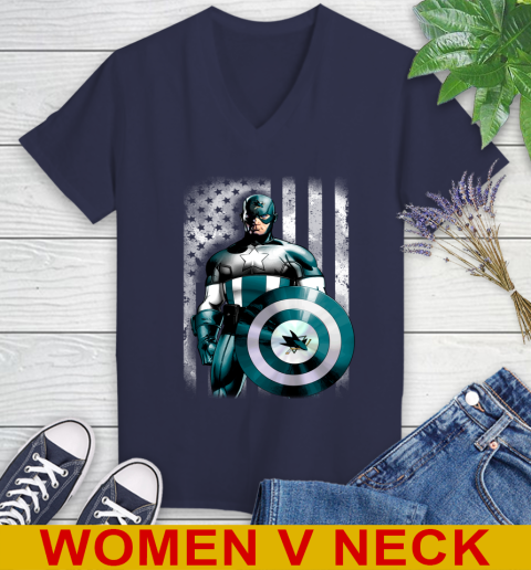 San Jose Sharks NHL Hockey Captain America Marvel Avengers American Flag Shirt Women's V-Neck T-Shirt 12