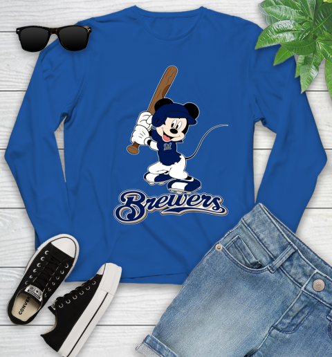 MLB Baseball Milwaukee Brewers Cheerful Mickey Mouse Shirt Youth Long Sleeve 10