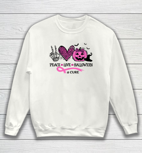 Peace Love Halloween And A Cure Breast Cancer Halloween Sweatshirt