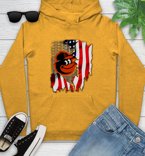 Baltimore Orioles MLB Baseball American Flag Youth Hoodie 2