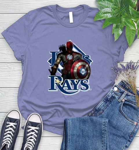 MLB Captain America Thor Spider Man Hawkeye Avengers Endgame Baseball Tampa Bay Rays Women's T-Shirt 11