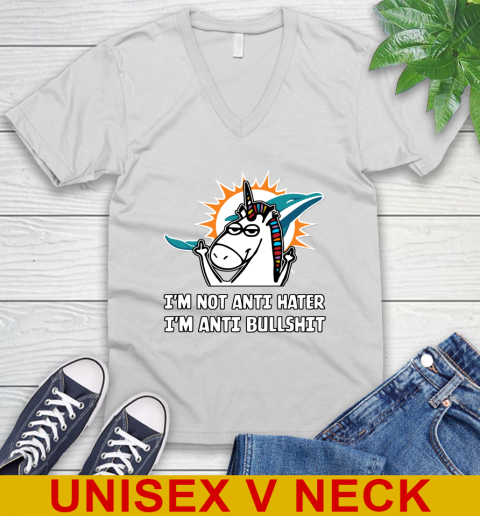 Miami Dolphins NFL Football Unicorn I'm Not Anti Hater I'm Anti Bullshit V-Neck T-Shirt