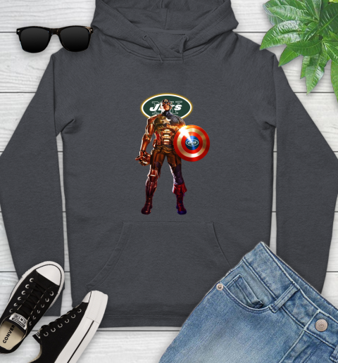 NFL Captain America Marvel Avengers Endgame Football Sports New York Jets Youth Hoodie 8