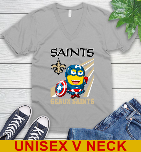 NFL Football New Orleans Saints Captain America Marvel Avengers Minion Shirt V-Neck T-Shirt 3