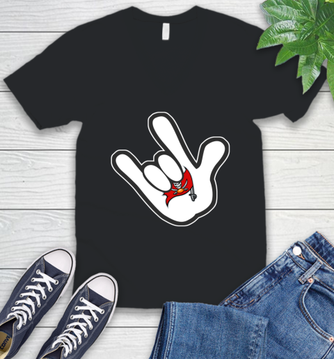 Tampa Bay Buccaneers NFL Football Mickey Rock Hand Disney V-Neck T-Shirt 2