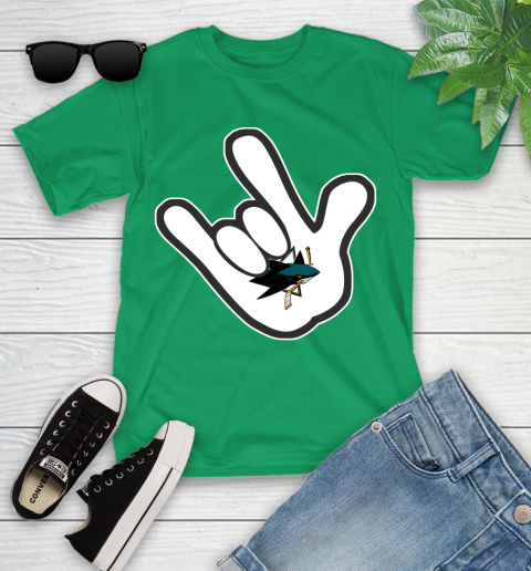 San Jose Sharks NHL Hockey Mickey Rock Hand Disney Youth T-Shirt 6