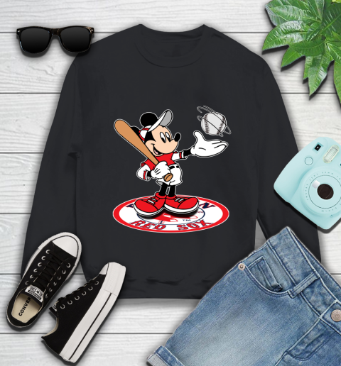 MLB Baseball Boston Red Sox Cheerful Mickey Disney Shirt Youth Sweatshirt