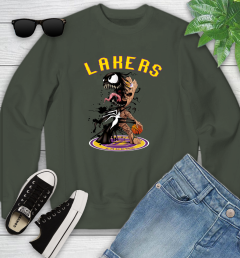 NBA Los Angeles Lakers Basketball Venom Groot Guardians Of The Galaxy Youth Sweatshirt 10