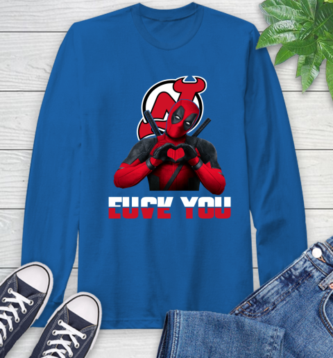 NHL New Jersey Devils Deadpool Love You Fuck You Hockey Sports Long Sleeve T-Shirt 10