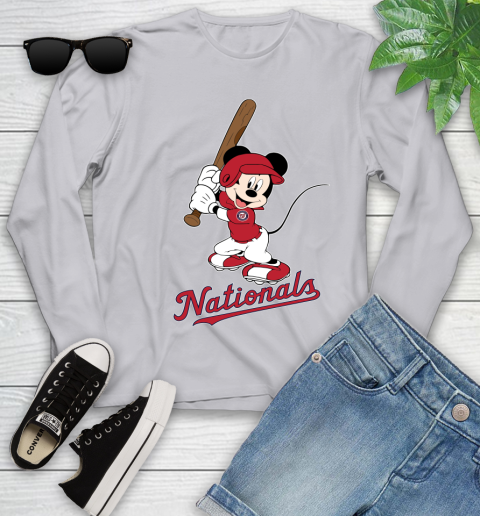 MLB Baseball Washington Nationals Cheerful Mickey Mouse Shirt Youth Long Sleeve - Image 6