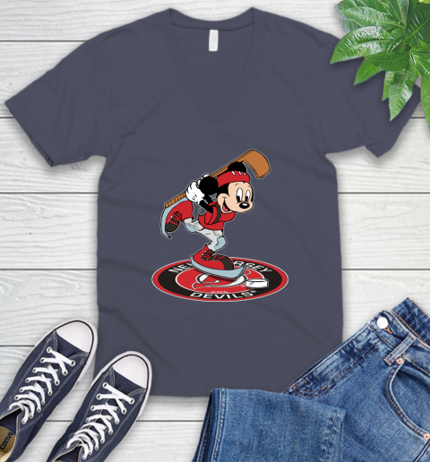 NHL Hockey New Jersey Devils Cheerful Mickey Disney Shirt V-Neck T-Shirt 8
