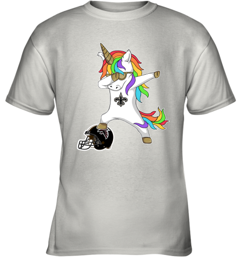 Football Dabbing Unicorn Steps On Helmet New Orleans Saints Youth T-Shirt