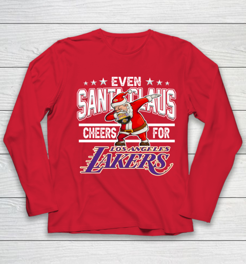 Los Angeles Lakers Even Santa Claus Cheers For Christmas NBA Youth Long Sleeve 8