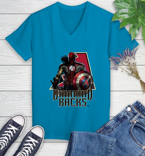 MLB Captain America Thor Spider Man Hawkeye Avengers Endgame Baseball Arizona Diamondbacks Women's V-Neck T-Shirt 7