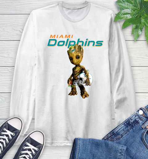 Miami Dolphins NFL Football Groot Marvel Guardians Of The Galaxy Long Sleeve T-Shirt