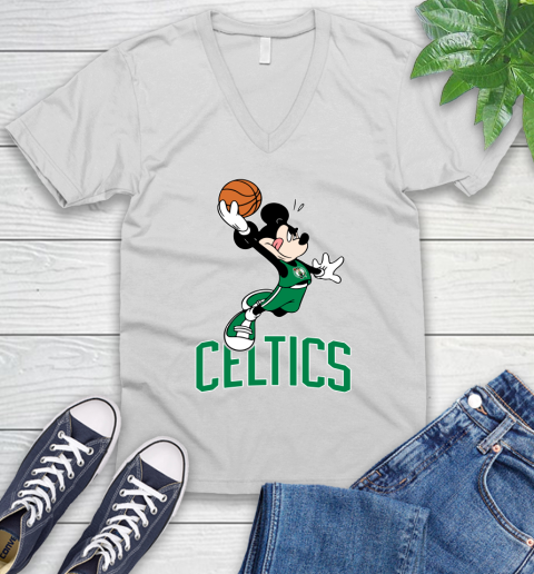 NBA Basketball Boston Celtics Cheerful Mickey Mouse Shirt V-Neck T-Shirt 2