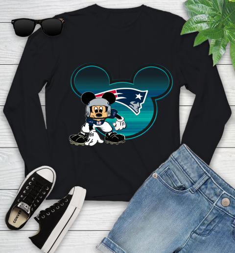 NFL New England Patriots Mickey Mouse Disney Football T Shirt Youth Long Sleeve 2