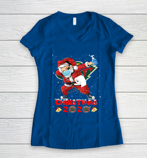 Minnesota Wild Funny Santa Claus Dabbing Christmas 2020 NHL Women's V-Neck T-Shirt 7