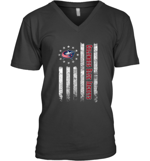 NHL American Flag Hockey Sports Columbus Blue Jackets V-Neck T-Shirt