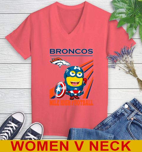 NFL Football Denver Broncos Captain America Marvel Avengers Minion Shirt Women's V-Neck T-Shirt 6