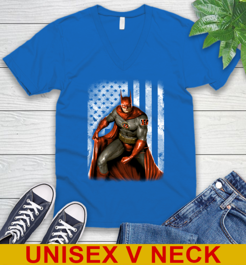 Cincinnati Bengals NFL Football Batman DC American Flag Shirt V Neck T Shirt