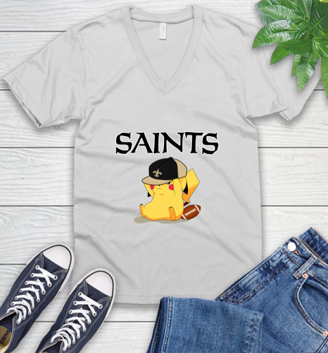 NFL Pikachu Football Sports New Orleans Saints V-Neck T-Shirt