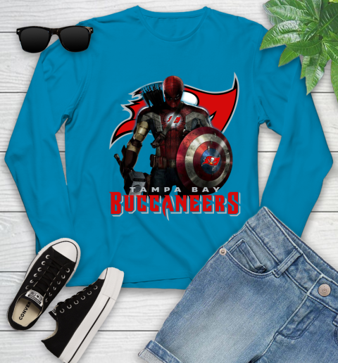 NFL Captain America Thor Spider Man Hawkeye Avengers Endgame Football Tampa Bay Buccaneers Youth Long Sleeve 7