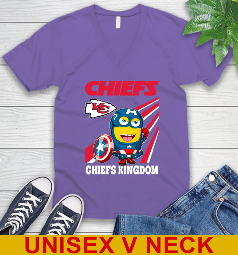 NFL Football Kansas City Chiefs Captain America Marvel Avengers Minion Shirt V-Neck T-Shirt 8