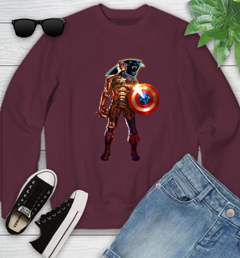 NFL Captain America Marvel Avengers Endgame Football Sports Carolina Panthers Youth Sweatshirt 5