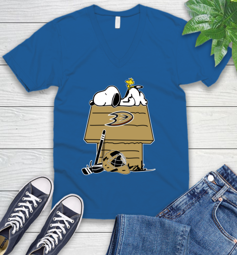 Anaheim Ducks NHL Hockey Snoopy Woodstock The Peanuts Movie V-Neck T-Shirt 6