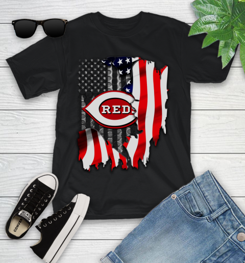 Cincinnati Reds MLB Baseball American Flag Youth T-Shirt