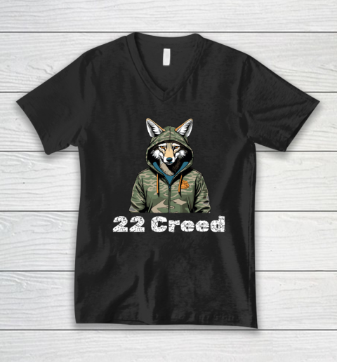 Coyote in Hood 22 Creed Graphic Hunting V-Neck T-Shirt