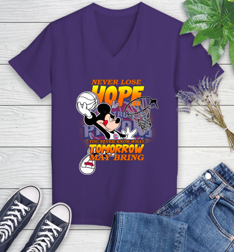 Detroit Pistons NBA Basketball Mickey Disney Never Lose Hope Women's V-Neck T-Shirt 3