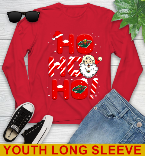 Minnesota Wild NHL Hockey Ho Ho Ho Santa Claus Merry Christmas Shirt Youth Long Sleeve 11