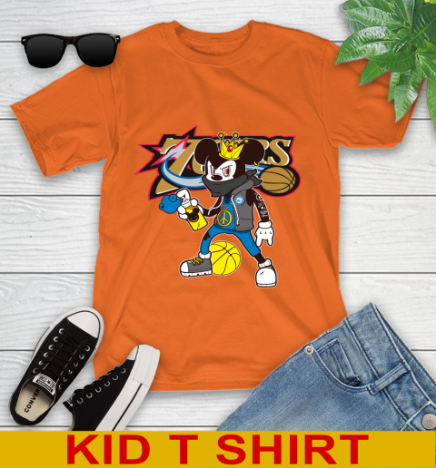 Philadelphia 76ers NBA Basketball Mickey Peace Sign Sports Youth T-Shirt 7